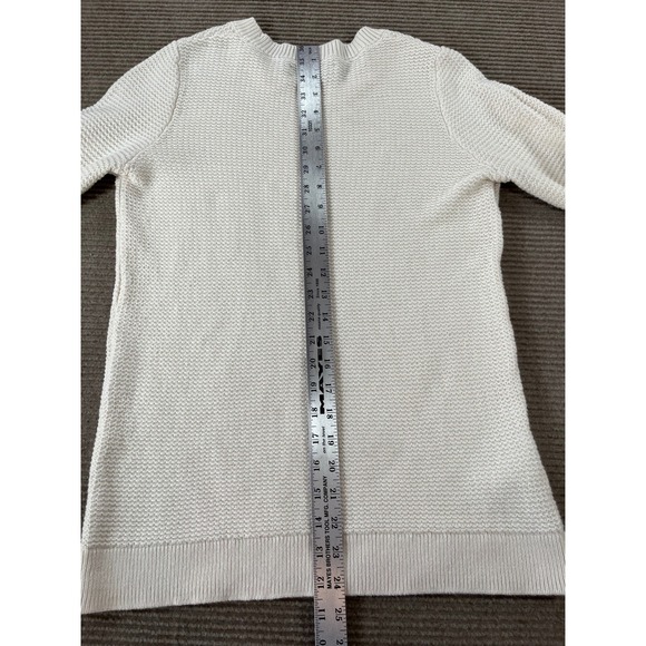 Loft Cream Textured Honeycomb Knit Sweater Womens Medium Button Cuff Long Sleeve - Picture 10 of 12